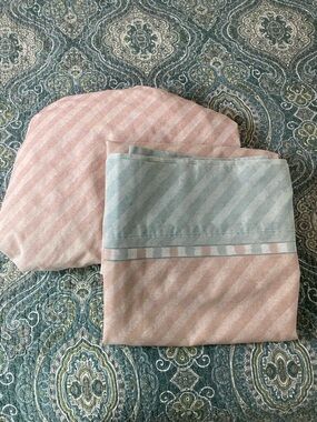 Retro Stevens Flat Sheet 70s blue pink striped queen 2 pc set